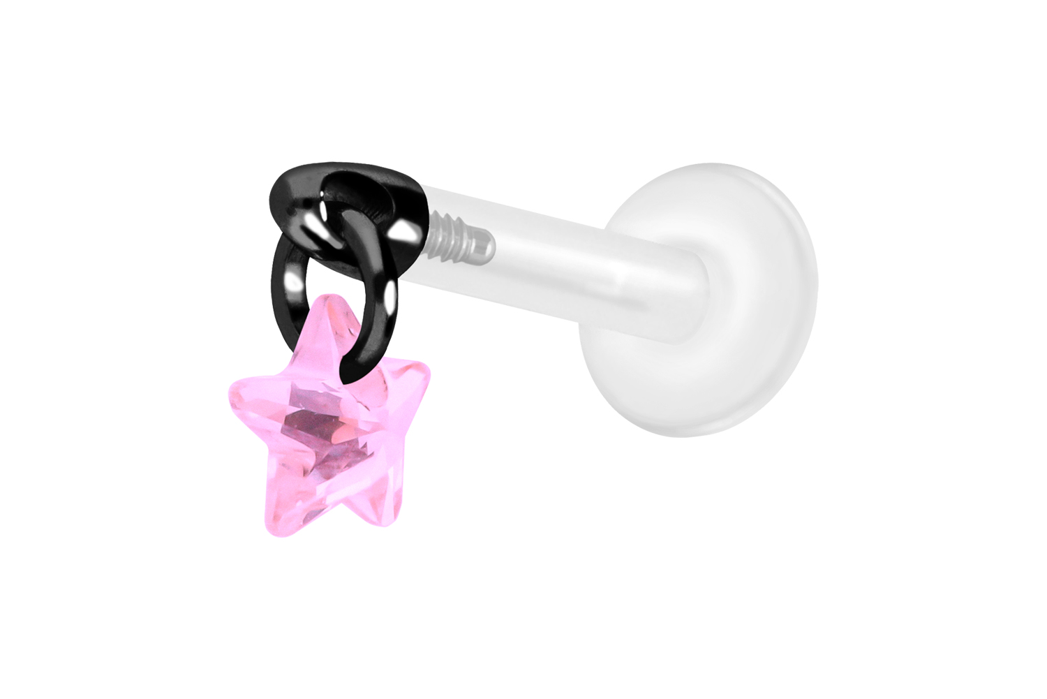 PTFE Labret Piercing mit Innengewinde + Titan-Aufsatz KRISTALLSTERN